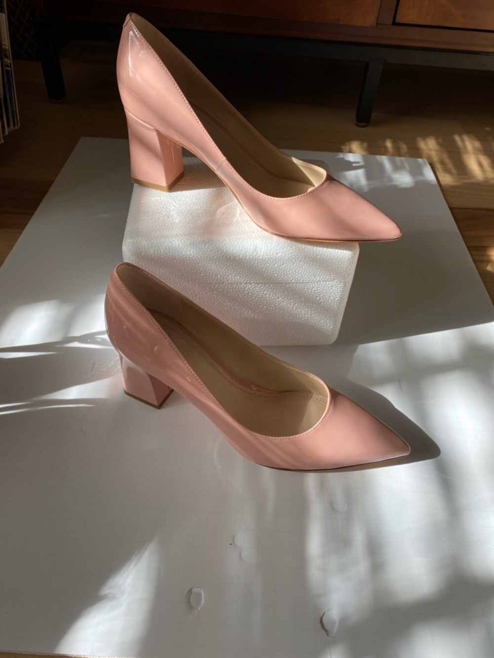 Marc Fisher Glossy Blush Pink Pointed Block Heel Pumps